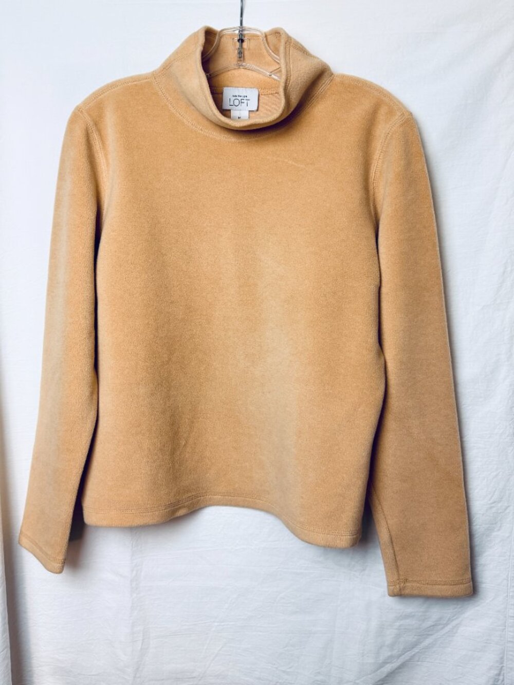 Vintage Ann Taylor LOFT Fleece Pullover Top Size Medium Cream Mock Neck